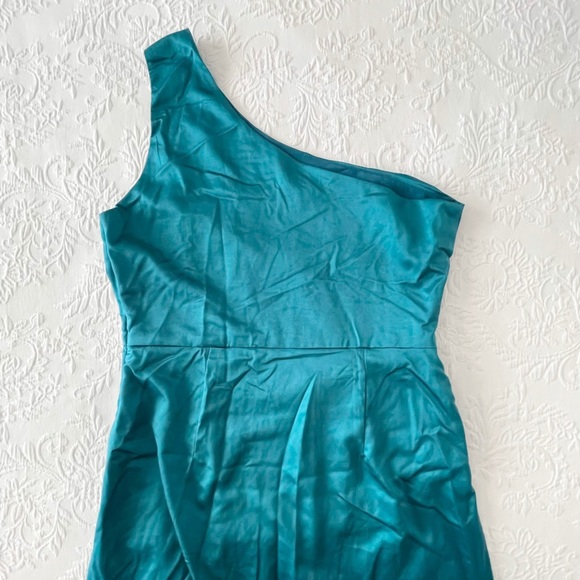NWOT Lulus Dreaming of Elegance Dark Teal Satin One-Shoulder Maxi Dress Medium - Picture 5 of 7